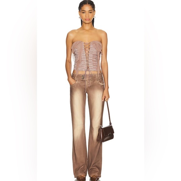 Jaded London Denim - Jaded London Slim Stretch Bootcut Jeans Size W32 Pink/Brown/ Tan